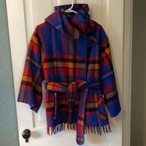 Plaid belted wool coat